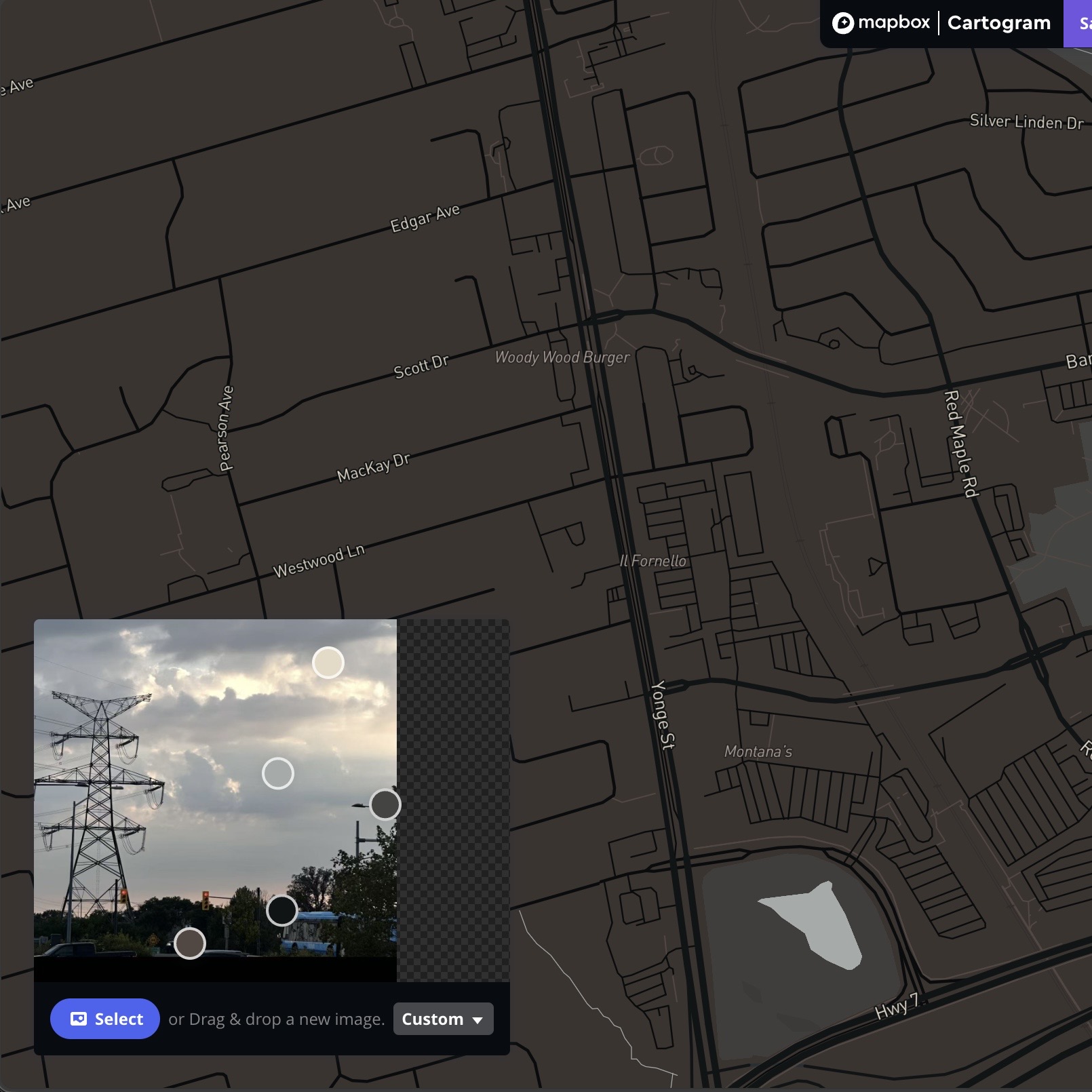 This is the result after I imported the photo using the Cartogram Mapbox.